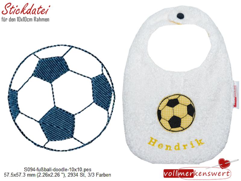 Stickdatei Fußball als Doodle-Applikation für10x10cm Stickrahmen S094